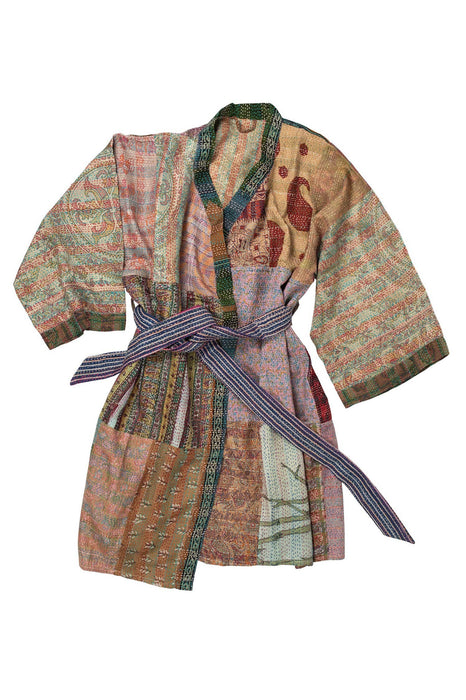 Kantha Stitch Sari Bathrobe 1