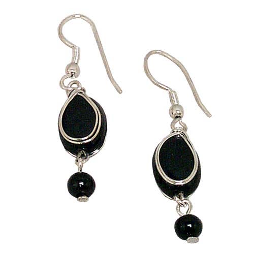 Black Oval Bead Earrings 1