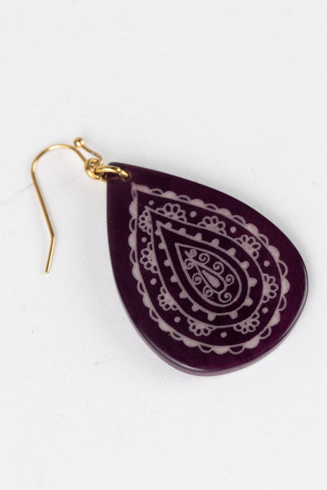 Etched Tagua Teardrop Earrings 2