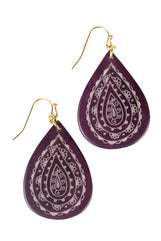 Etched Tagua Teardrop Earrings